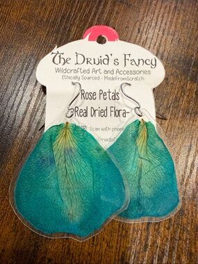 Teal Rose Petal Earrings - Real Dried Flora
